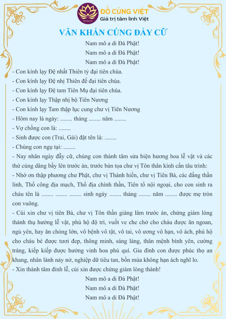Hình ảnh văn khấn cúng đầy cữ bé trai và bé gái