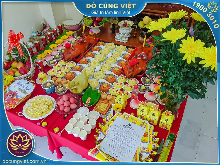 Hình ảnh hoa cúc trong mâm cúng đầy tháng thôi nôi