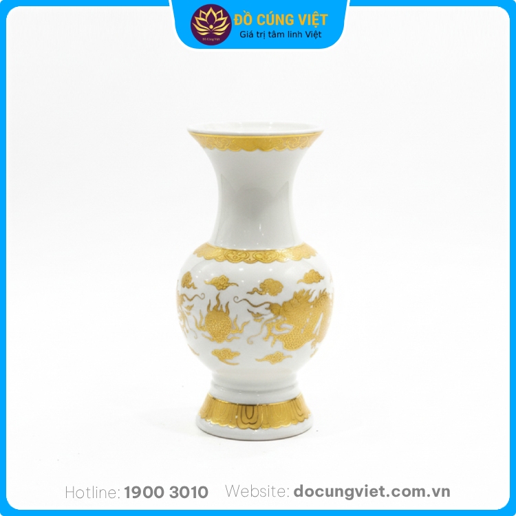 Hình ảnh Bình hoa thờ gốm sứ cao cấp họa tiết rồng vàng