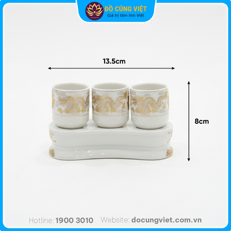 Hình ảnh Bộ 3 ly nước thờ gốm sứ cao cấp họa tiết rồng vàng