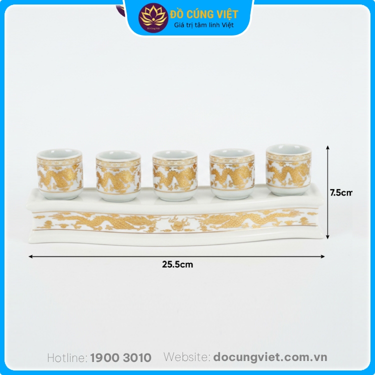 Hình ảnh Bộ 5 ly nước thờ gốm sứ cao cấp họa tiết rồng vàng