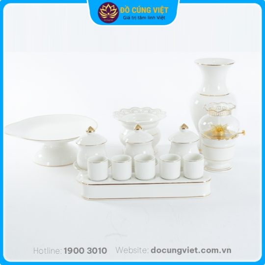 Hình ảnh Bộ đồ thờ gốm sứ cao cấp đá ngọc trắng