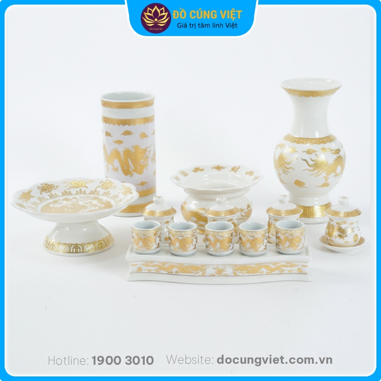 Hình ảnh Bộ đồ thờ gốm sứ cao cấp họa tiết rồng vàng