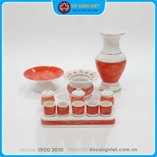 Hình ảnh Bộ đồ thờ gốm sứ cao cấp vân đá đỏ