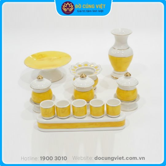 Hình ảnh Bộ đồ thờ gốm sứ cao cấp vân đá vàng