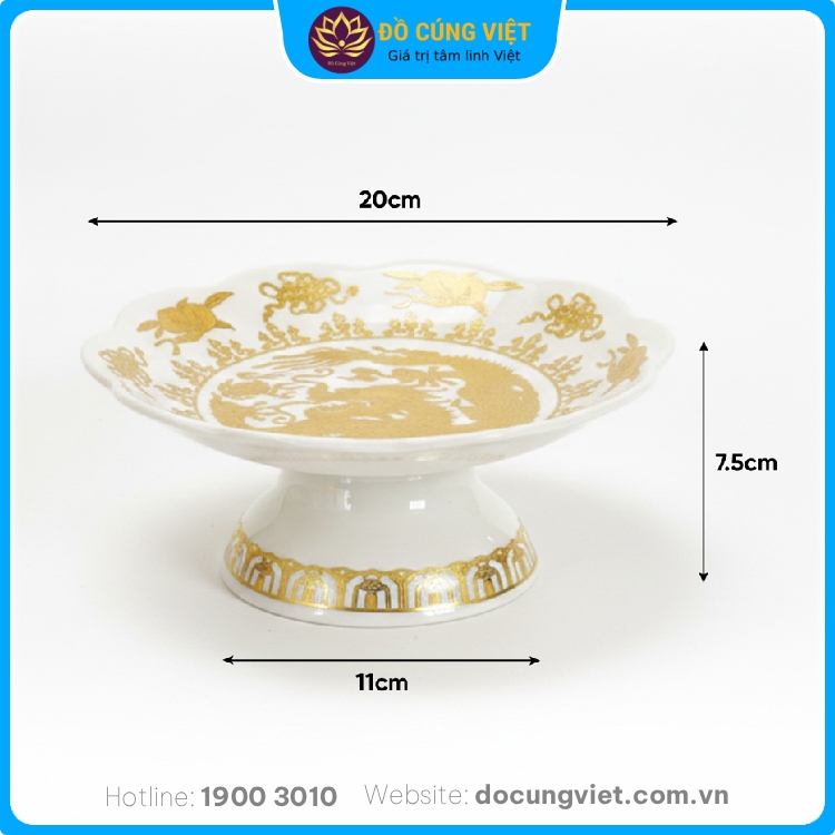 Hình ảnh Dĩa thờ gốm sứ cao cấp họa tiết rồng vàng