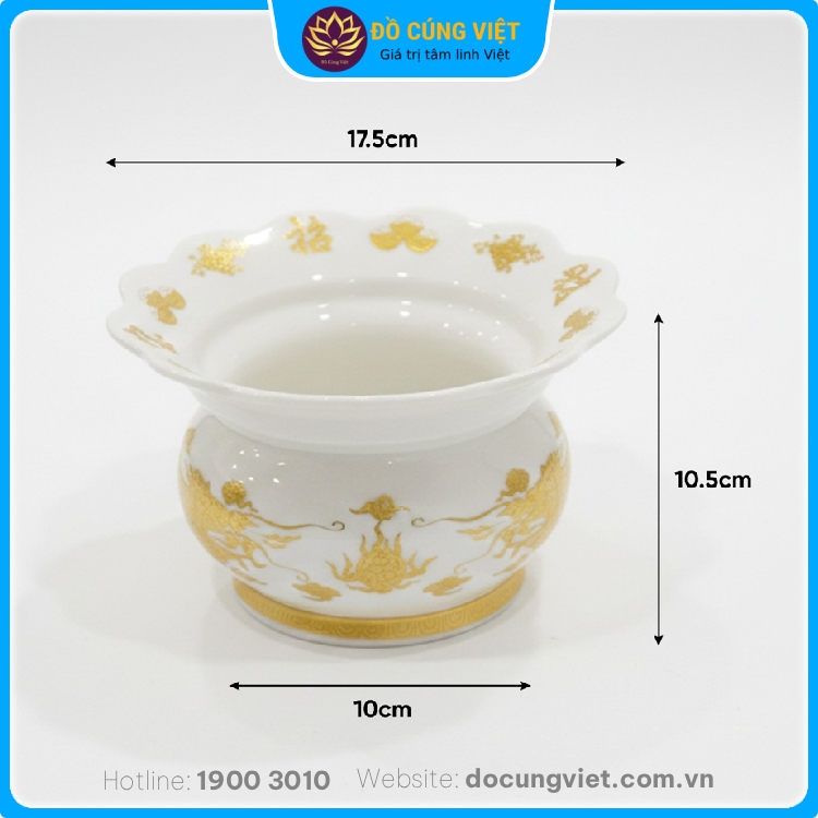 Hình ảnh Lư hương thờ gốm sứ cao cấp họa tiết rồng vàng