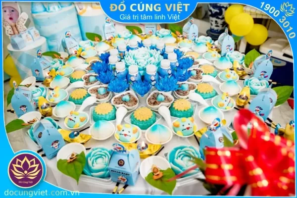 Hình ảnh mâm cúng đầy tháng bé trai và bé gái