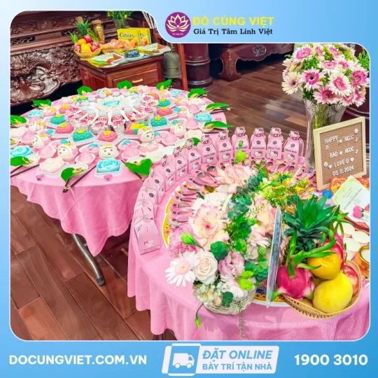 Mâm cúng thôi nôi bé gái - GÓI TONE MÀU CAO CẤP