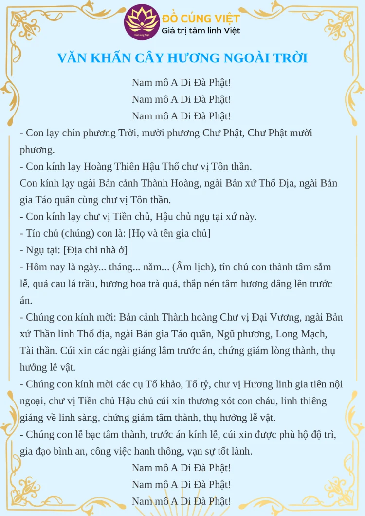 Văn khấn cây hương ngoài trời ngày Rằm, mùng 1, lễ Tết