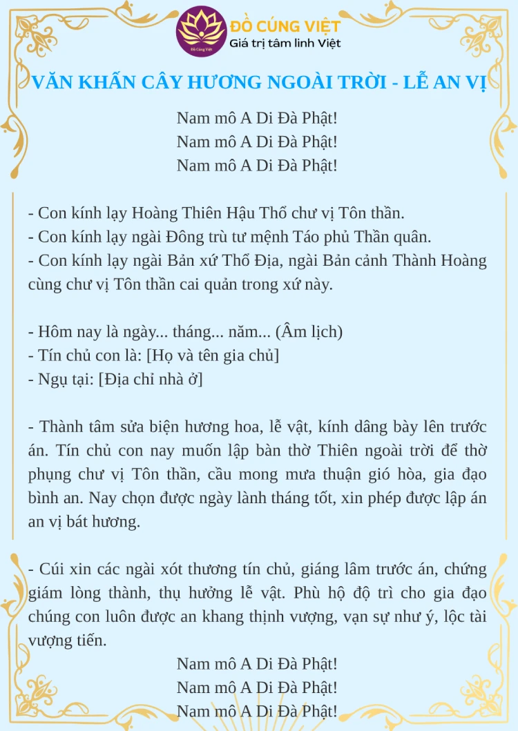 Văn khấn khi lập cây hương ngoài trời