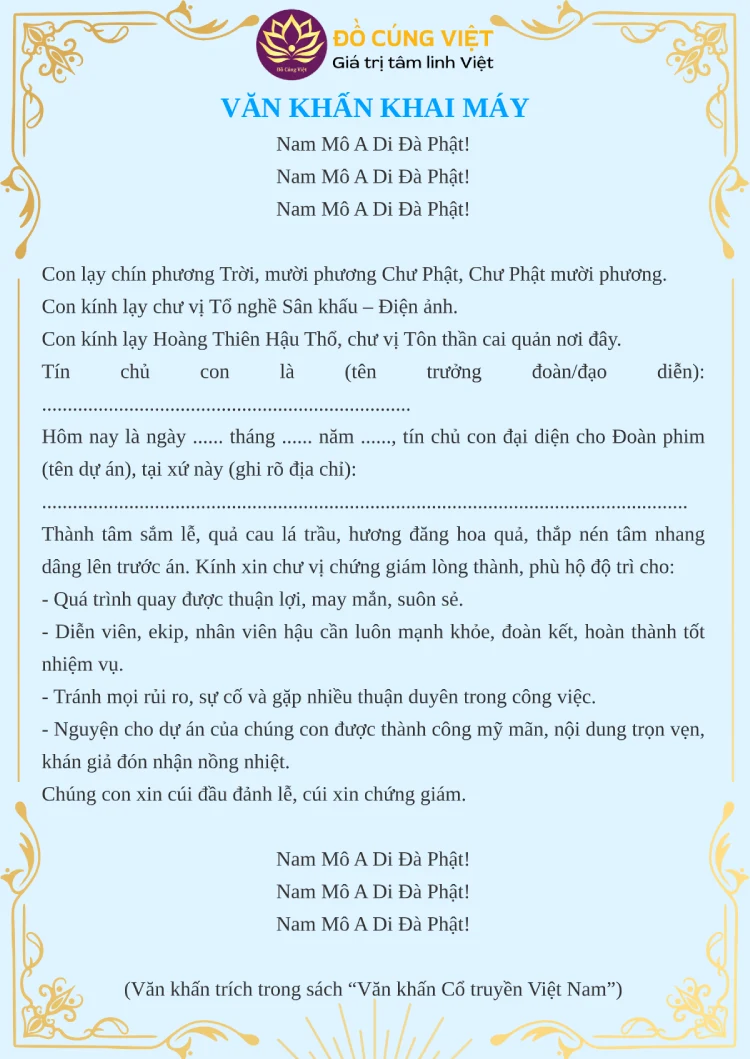 Bài văn khấn cúng khai máy quay phim